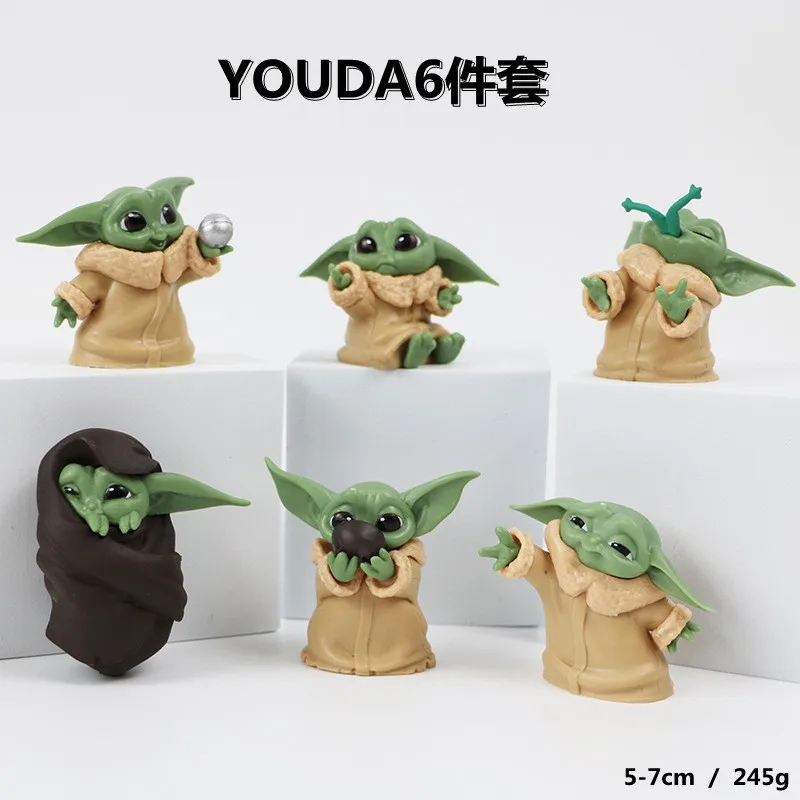 6pcs/a Set Miniature Baby Yoda The Mandalorian Kawaii Action Figures Car Ornaments Auto - Accessories Desktop Ornaments Hot Toys