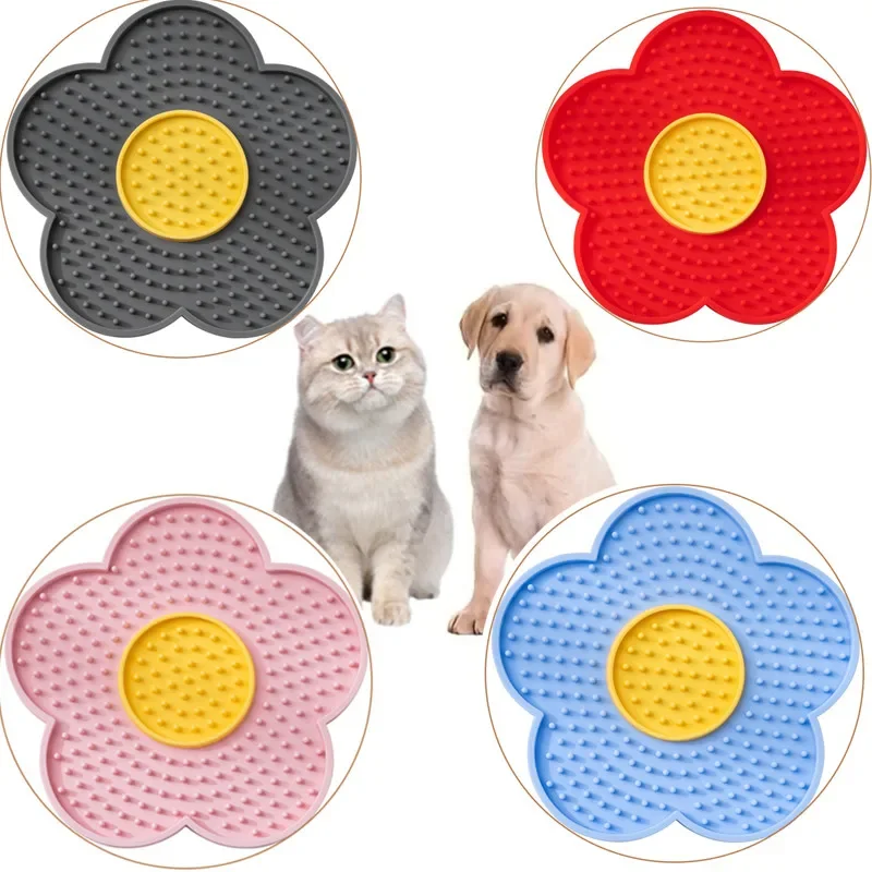Pet Supplies Cat Licking Pad Sun Flower Shape Silicone Dog Licking Plate Cute Pet Slow Licking Mat dog bowl  cat bowl
