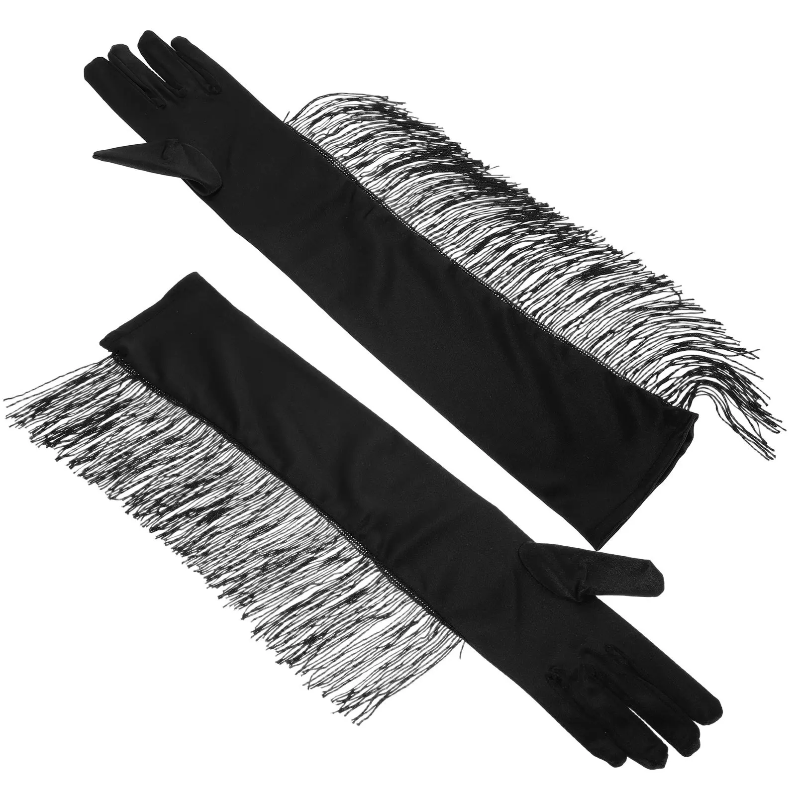 

1Pair Retro Long Elbow Tassel Gloves Satin Material for Latin Dance Performances 1920S Themed Parties and Costumes