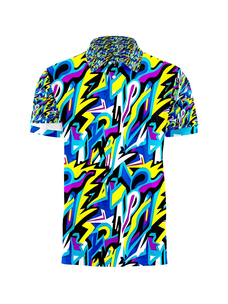 2026 new Full Print Neon Painting Abstract Graphic polo shirt for Men Short Sleeve summer fashion Casual sport wear polo tees
