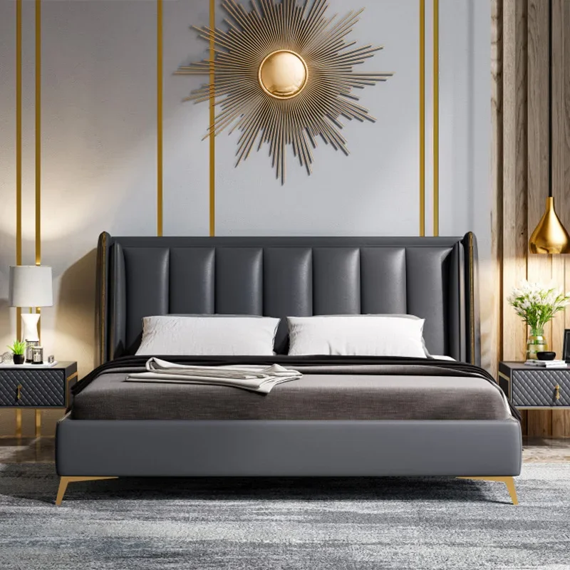 Modern simple leather bed light luxury first-layer cowhide double bed 1.8 meters master bed
