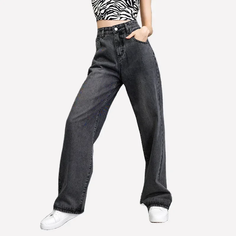 

Jeans Women Denim Straight Pants Washed Distressed High Waist Pockets Female Vintage Ankle Length Trousers 2025 Streetwear