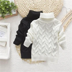 Top Clothes For Children Girls Turtleneck Sweater Solid Color Knit Base Shirt New Children's Winter Warm Clothing