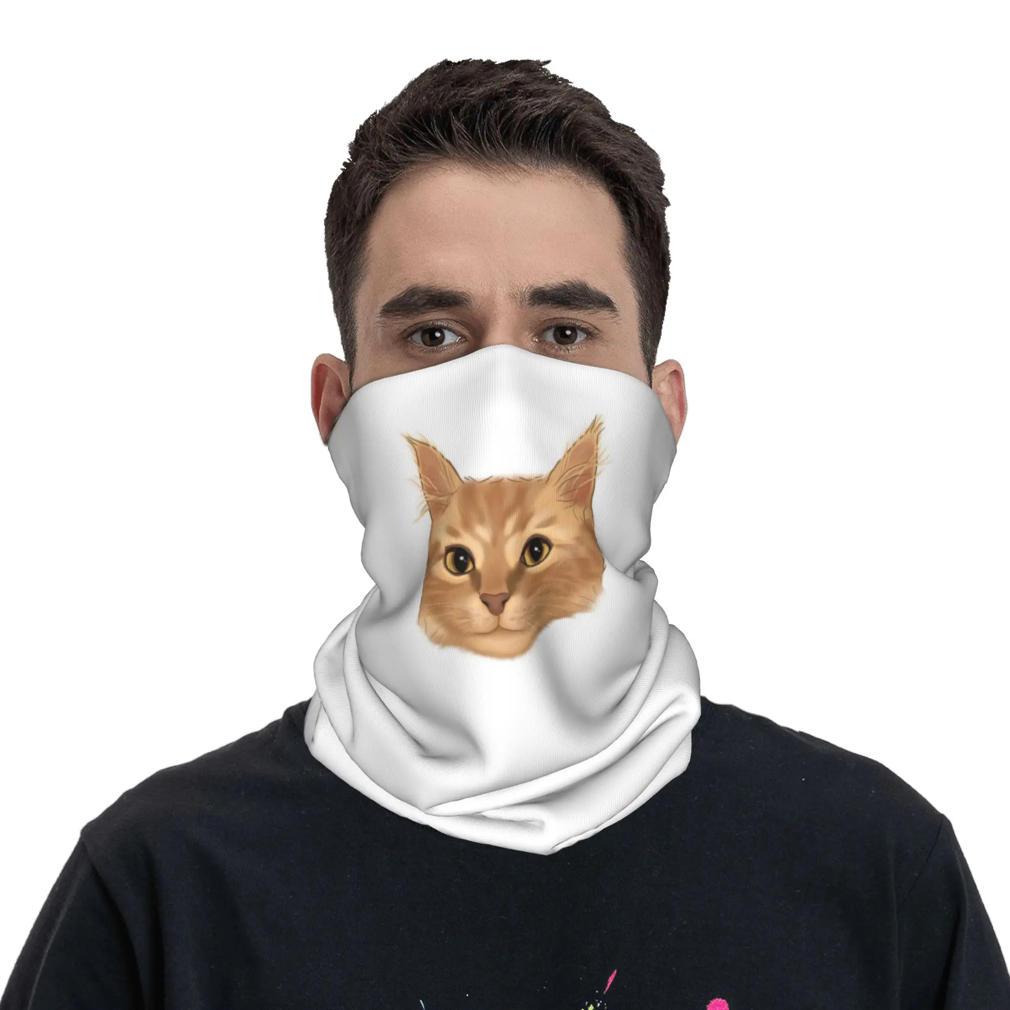 Orange Tabby Cat Portrait Bandana Neck Gaiter Printed Mask Scarf Multi-use Face Mask Cycling Unisex Adult Winter