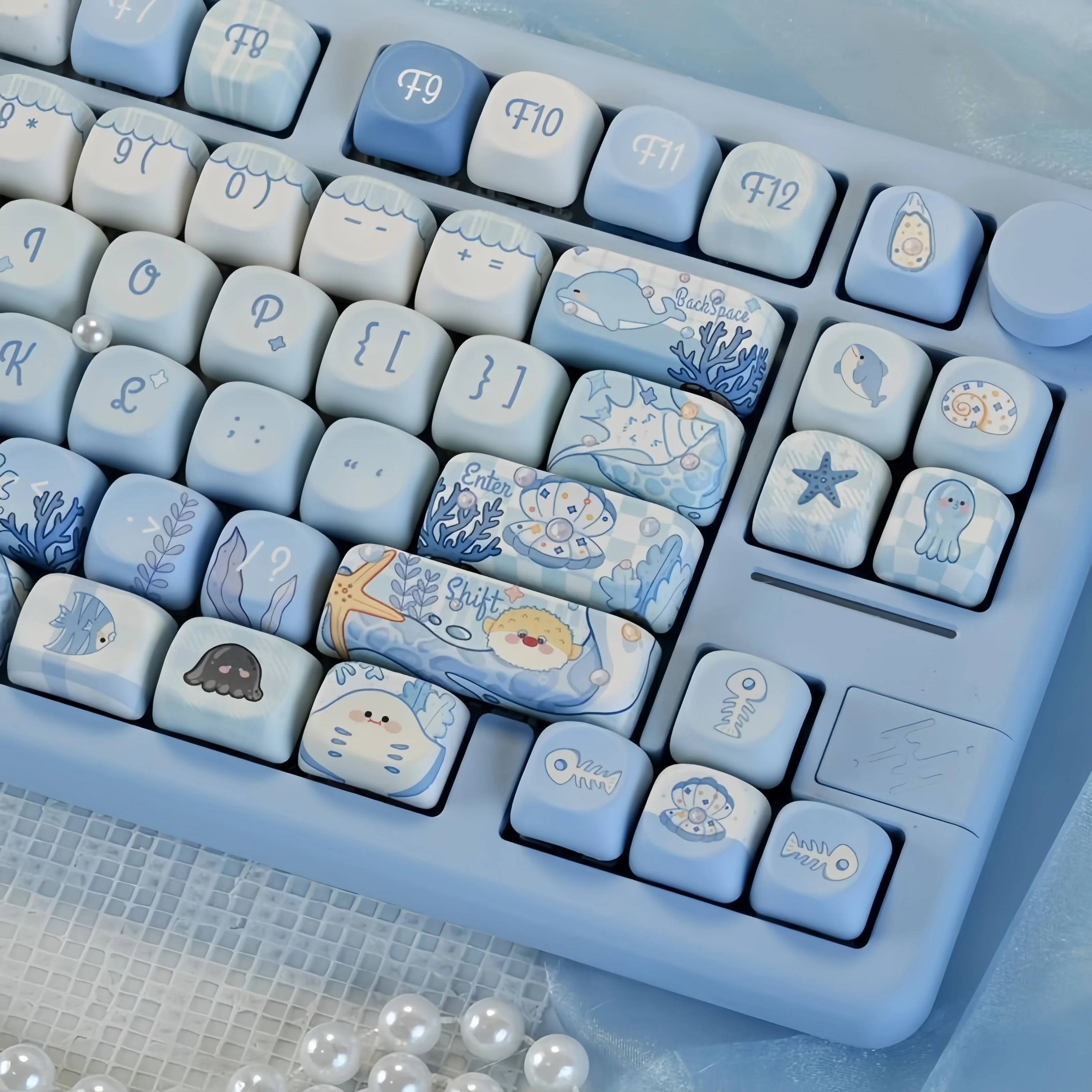130 Keys Underwater World MOA Profile Custom Keycap Set Five Side Dye Sublimation PBT Keycaps for MX Switch Mechanical Keyboard