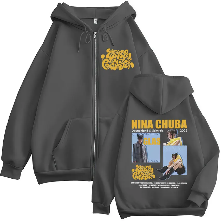 مغني الراب نينا تشوبا الساحة جولة 2025 قلنسوة بسحاب الرجال النساء خمر كم طويل المتضخم البلوز الهيب هوب الملابس معاطف مقنعين