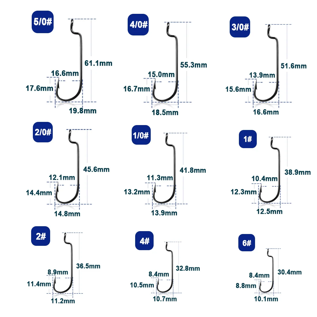 9KM 50Pcs Fishing Worm Hooks Offset EWG Hooks High Carbon Steel for Bass Barbed Shank Saltwater