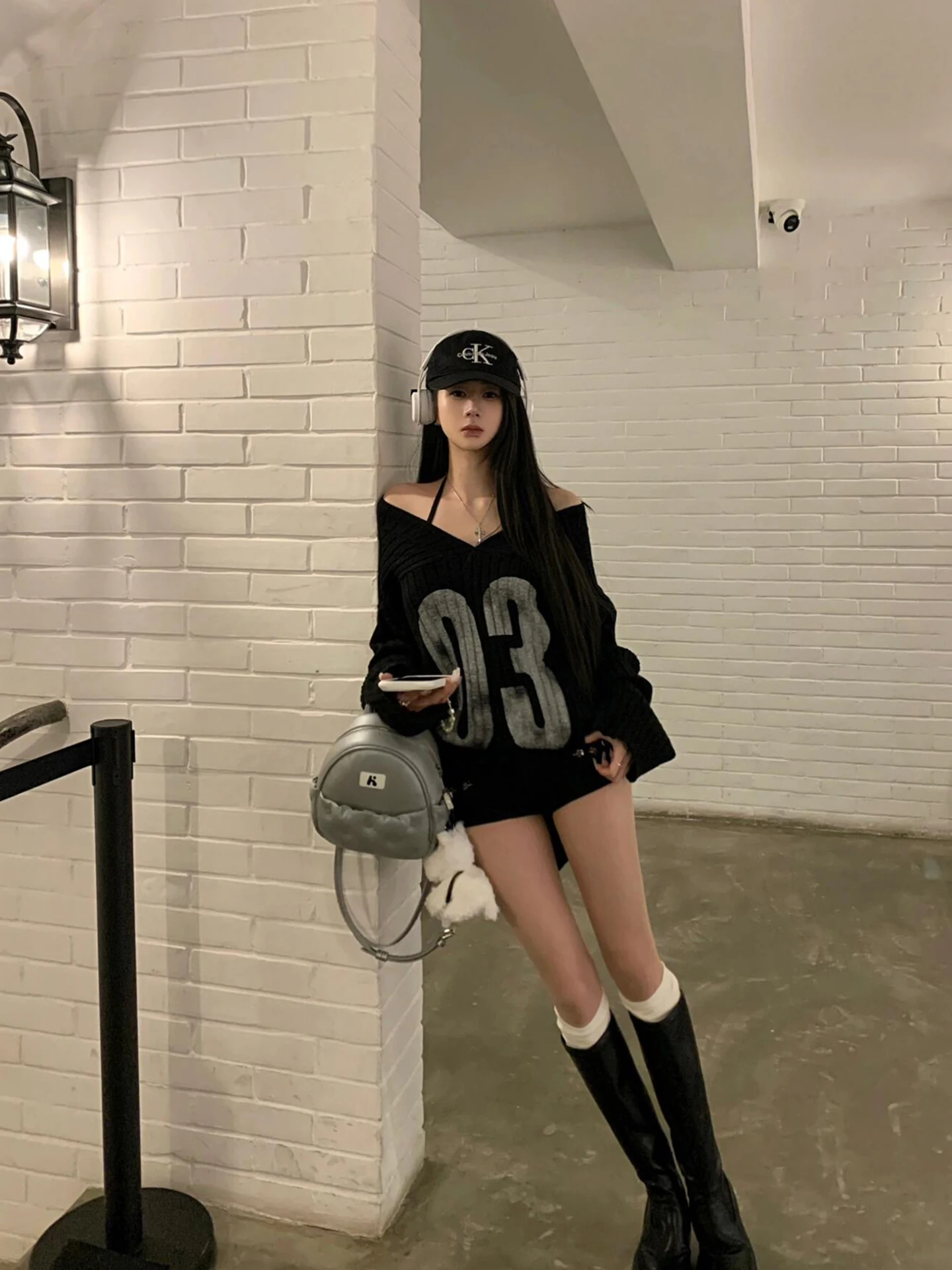 

American Sle Vintage Lazy V-Ne Sweater Loose Long Sve Bla Knitted Top for Women Autumn Winter New Arrival Slimming D...