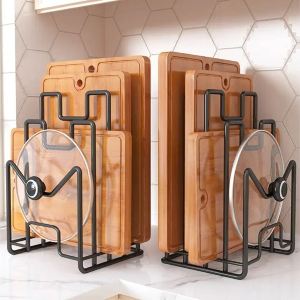 

Multi Layer Cutting Board Holder Space Saving Iron Art Pot Lid Rack Shelf Vertical Metal Stand Chopping Board Organizer Plates
