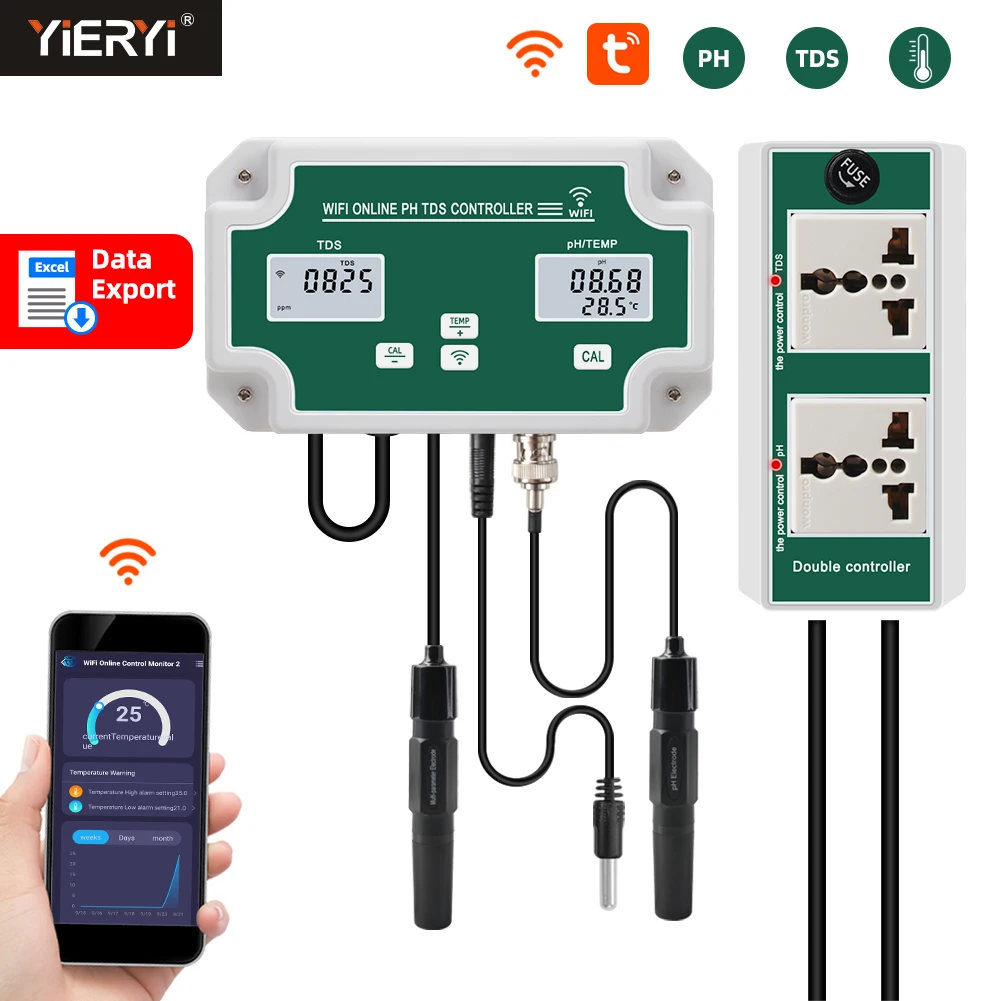 Wifi Temp ph Tds Ppm Medidor 19990ppm Registrador de Dados Controlador de Água Potável Qualidade Dureza Tester Inteligente Monitoramento para Aquários