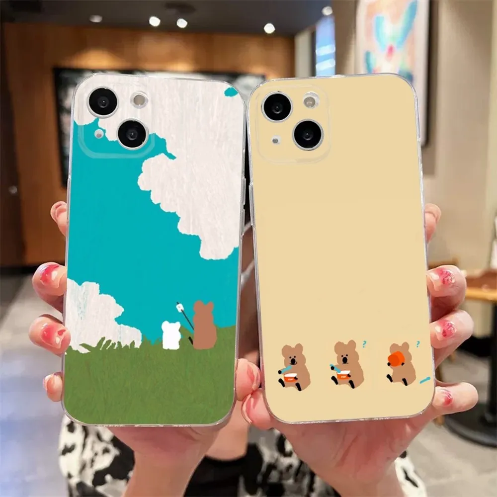 Cute D-Dinotaeng Bear Phone Case For iPhone 11,12,Mini,13,14,15,Pro,XS,Max,X 8,7,6s,Plus,5,SE,XR Transparent Shell