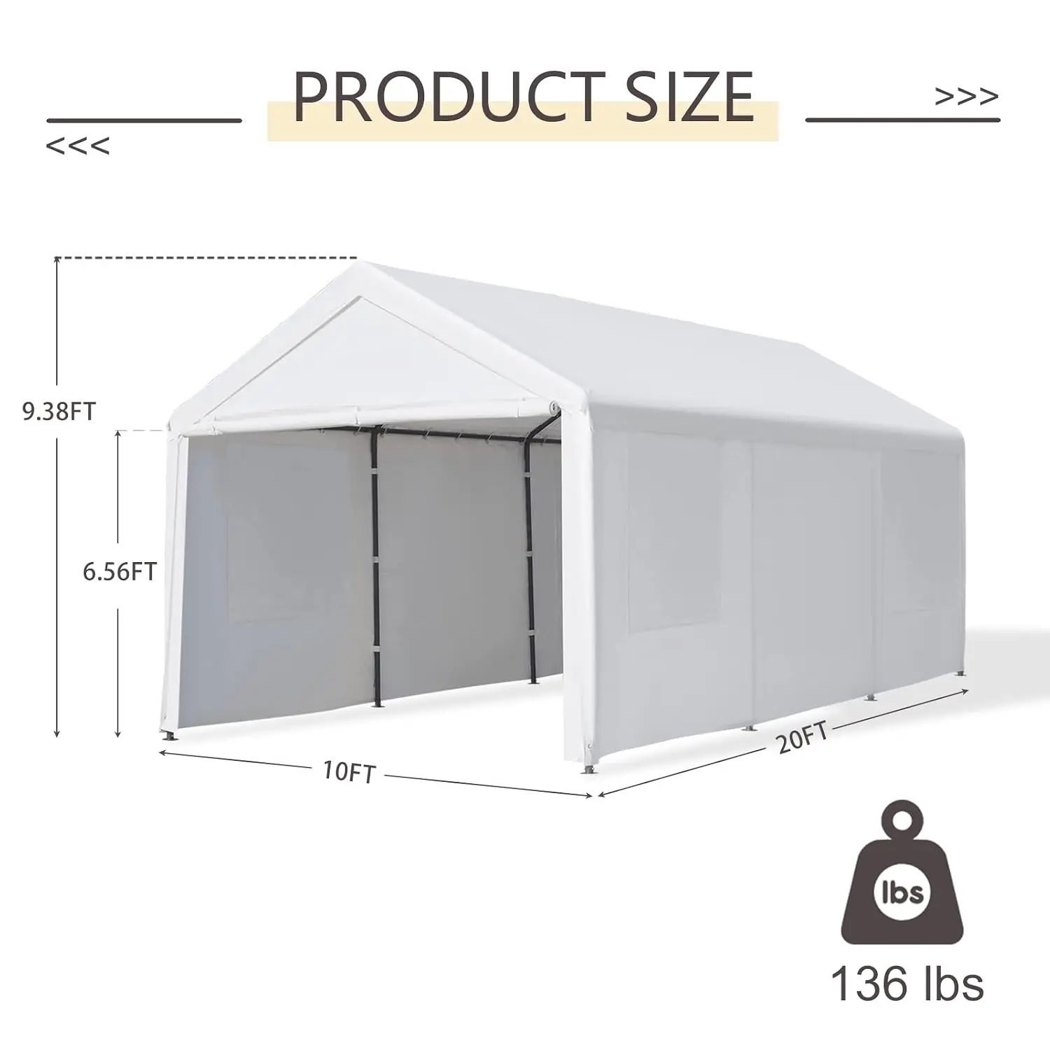 Heavy Duty 10x20 Carport with Roll-up Windows, Removable Sidewalls & Doors, Garage for Car Truck Boat,  Customized