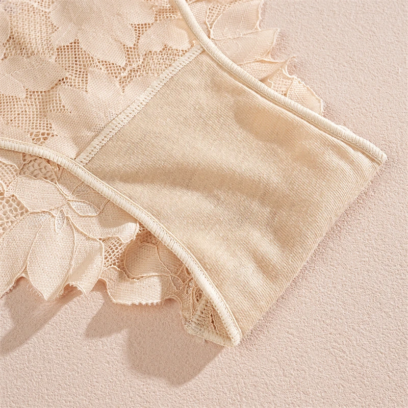 FINETOO 2 Stück Damen-Unterwäsche aus Satin mit Blumenspitze, sexy, aushöhlen, Höschen, solide, niedrige Taille, perspektivische Slips, Mädchen, weiche Dessous – Detail 17