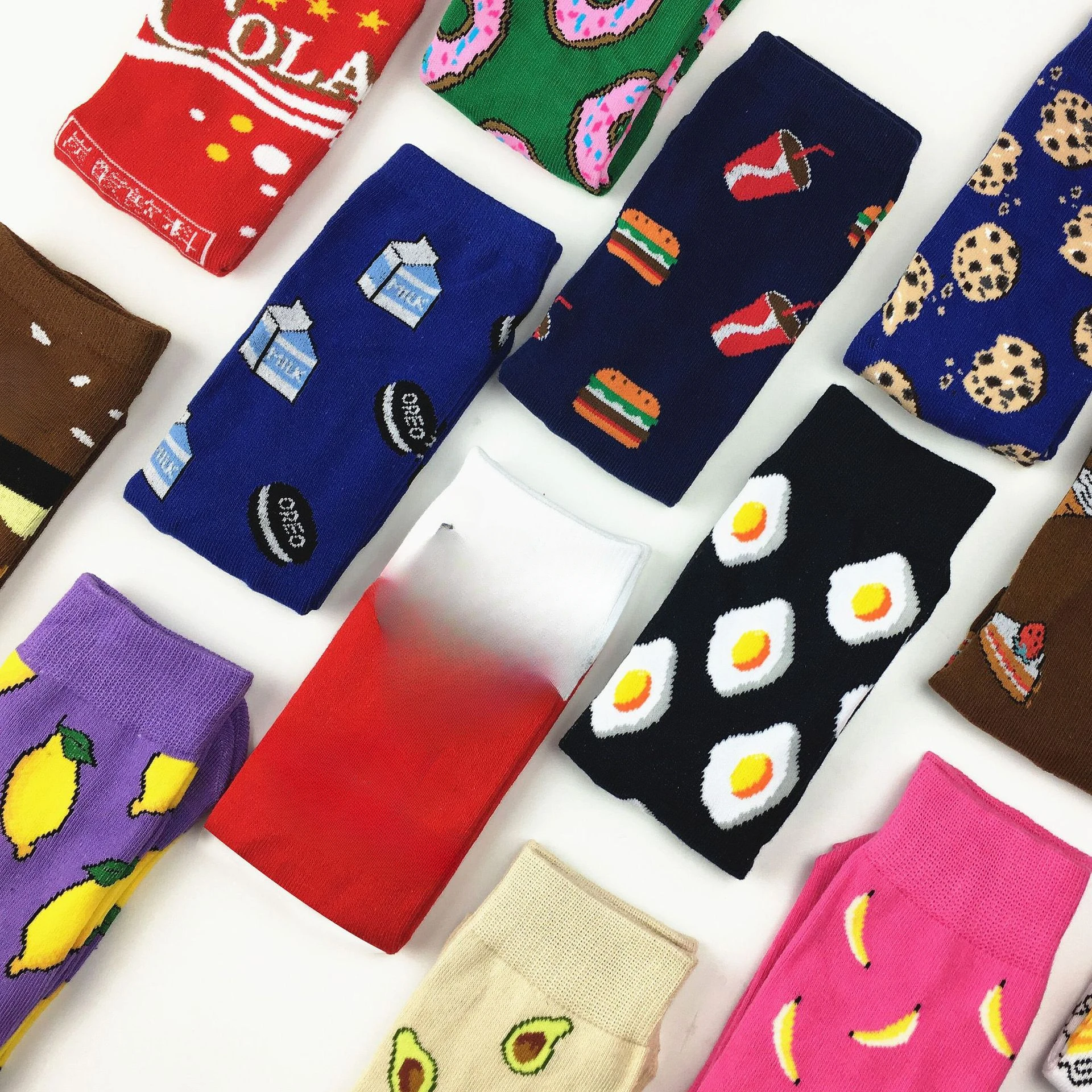 Hot Funny Socks for Girls Women Harajuku Casual Cartoon Fruit Sock Banana Avocado Lemon Egg Cookie Donuts Colorful Japanese Sock