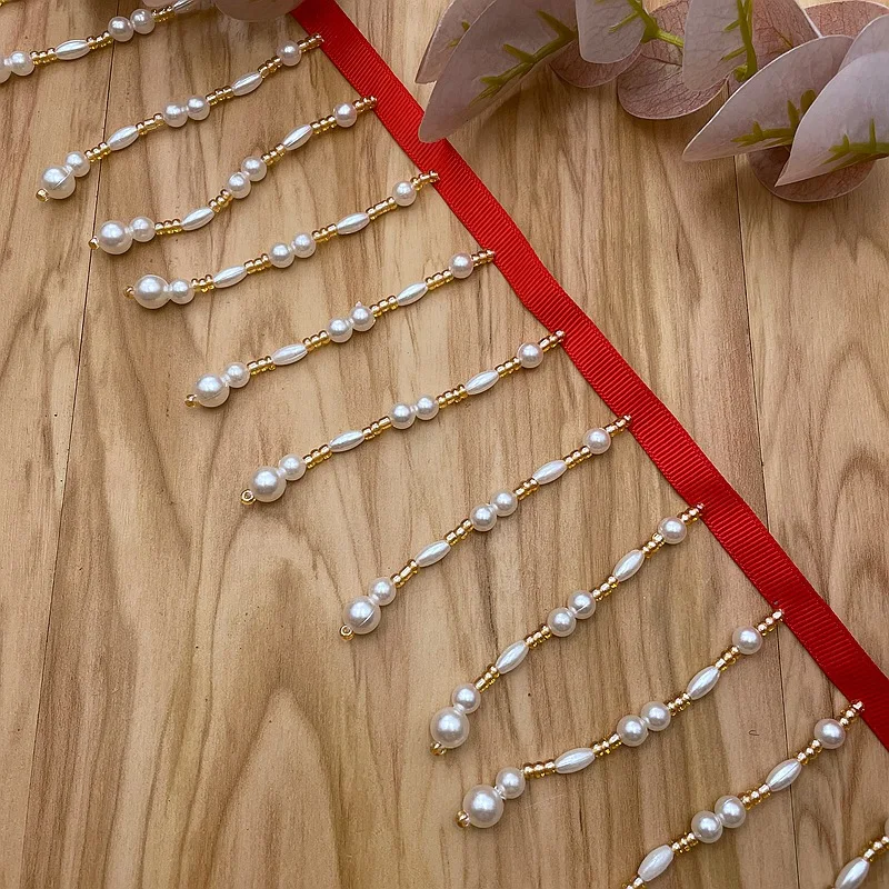 

Handmade Beaded Pearl Tassel Lace Trim Ethnic Clothing Decoration Accessories DIY Lace Trim