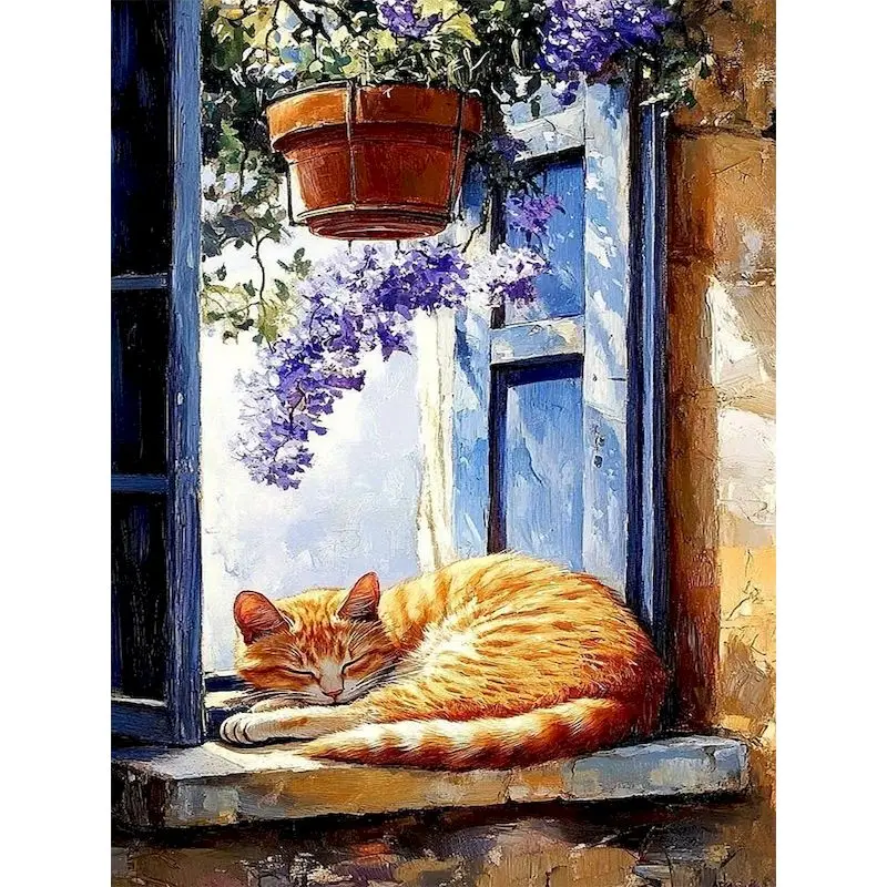 

GATYZTORY Painting By Number With Frame Window Cat Picture By Numbers For Adults Landscape Handpainted Home Wall Decoration