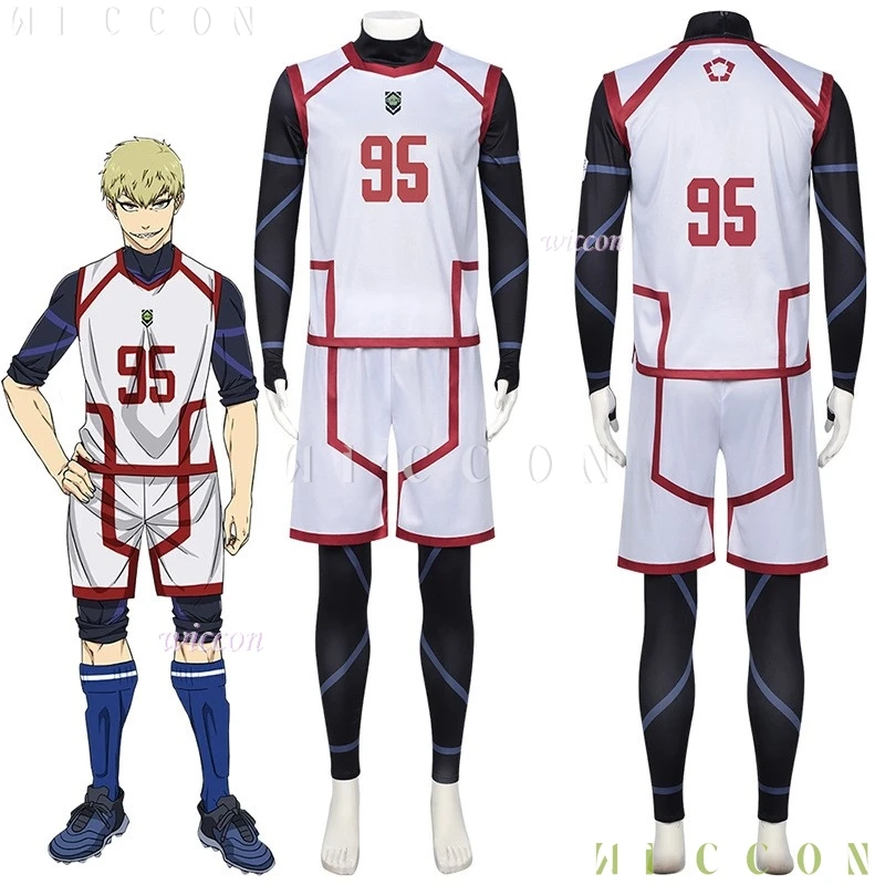 Disfraz de Chigiri Hyoma Nagi con cerradura azul S2, mono, 3 uds., conjunto de pantalones cortos, ropa deportiva, traje de fútbol, fiesta de fútbol, disfraz Unif