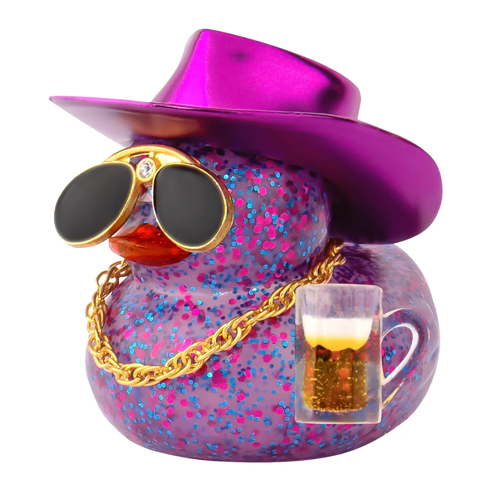 Car Decorations Beer Rubber Ducks, Dashboard Rubber Ducky for Car Ornament Cute Duck with Laser Cowboy