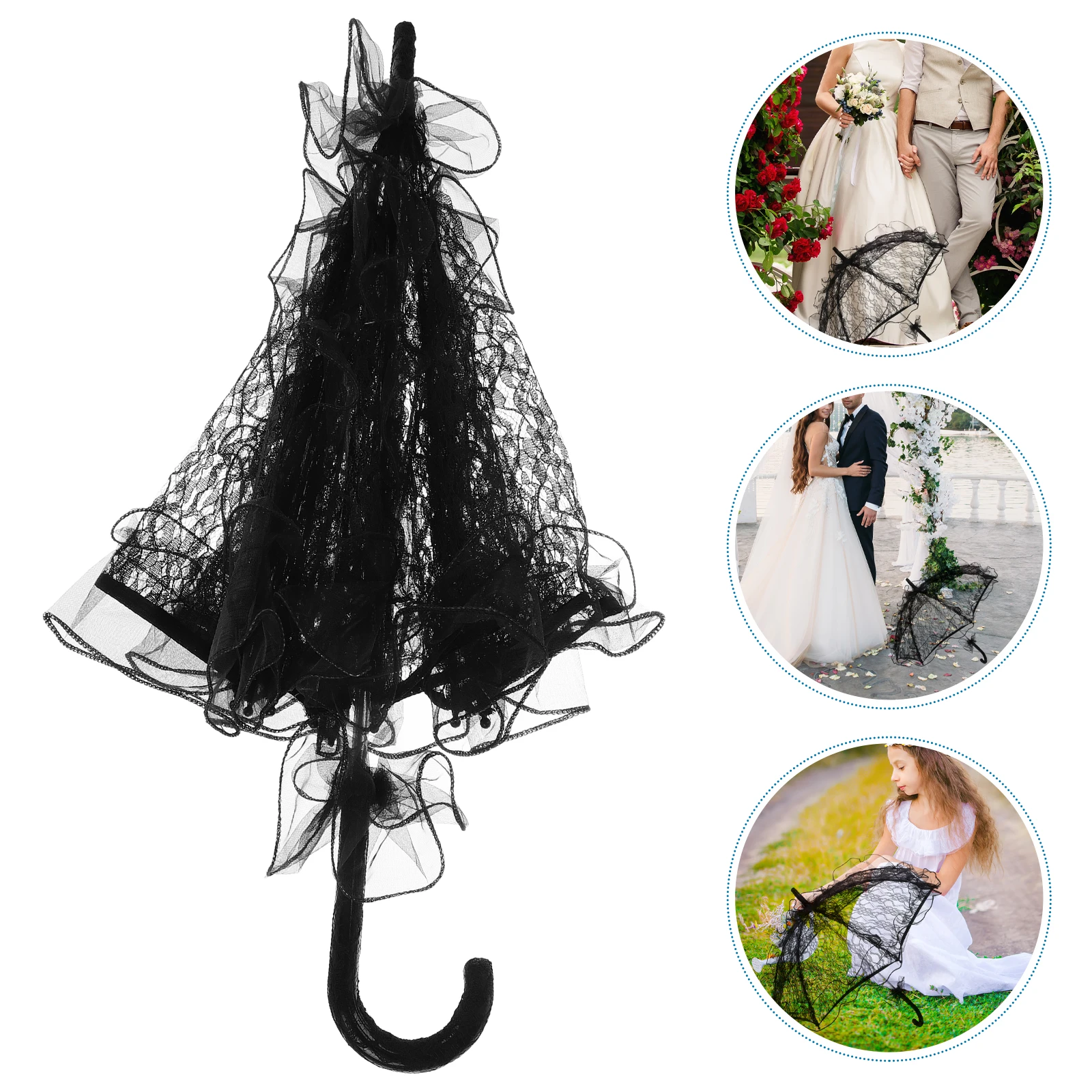 

Lace Umbrella Bridesmaid Parasol Wedding Props Decorative Black Bridal Umbrellas Bulk Outdoor Tea Party Women Parasol