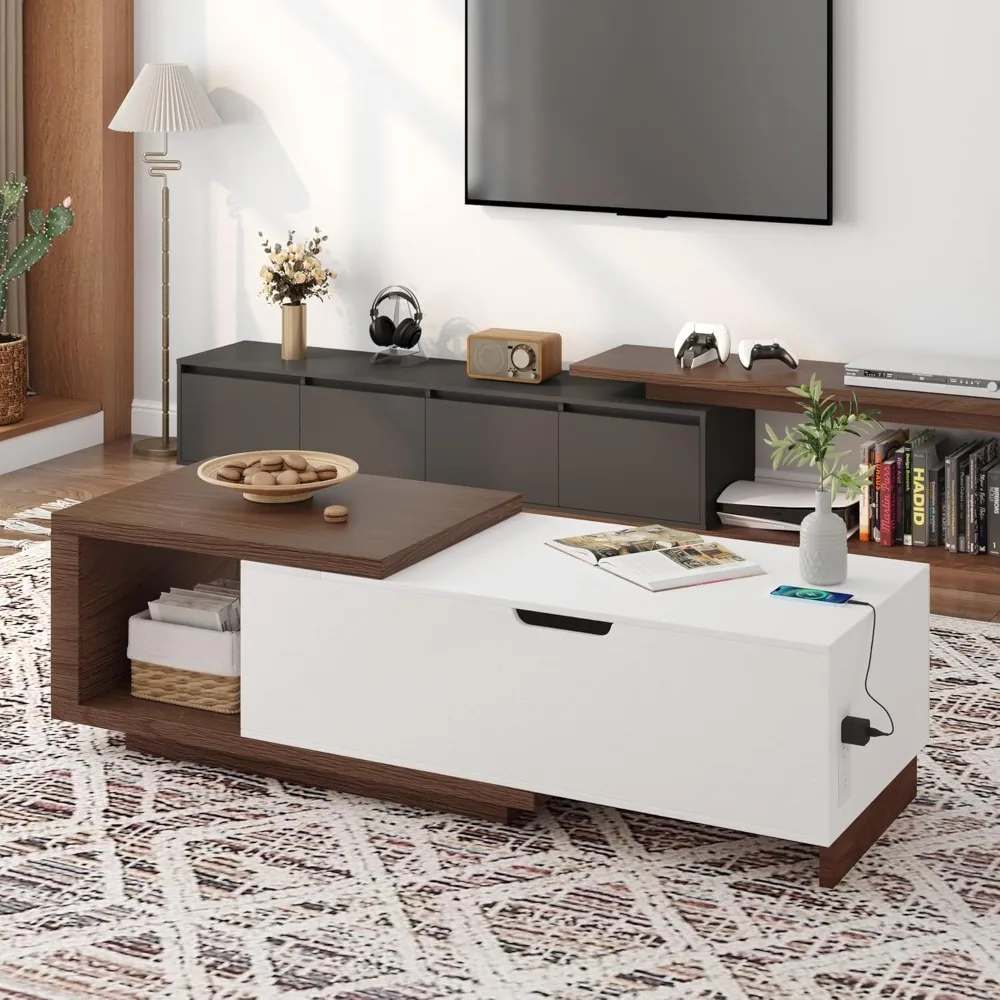

Adjustable Height Coffee Table with Built-In Charging Port and Concealed Storage