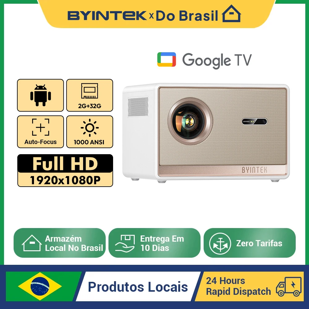BYINTEK T5 Max Full HD 1080P Projetor 4K 1000ANSI Android WiFi 6 Foco Automático ProfessionalBass Projetor de Home Theater para Vídeo