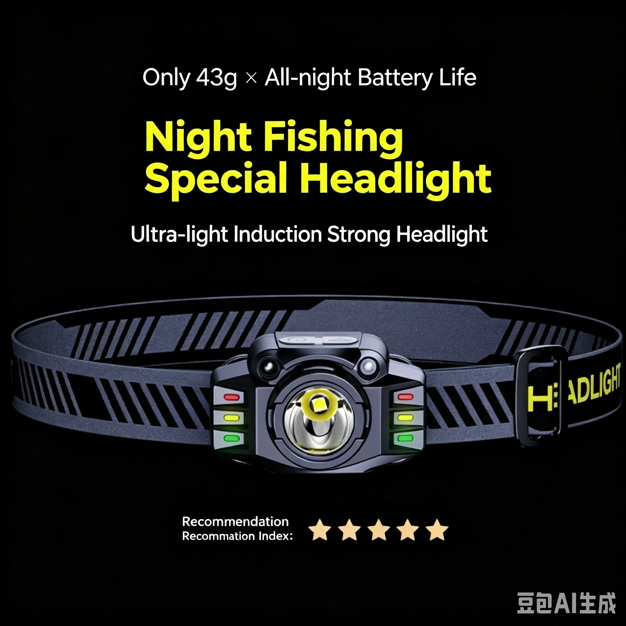 Mini Wave Sensing Headlights Long-Range Shooting Spotlight for Outdoor Cycling Sports Night Fishing
