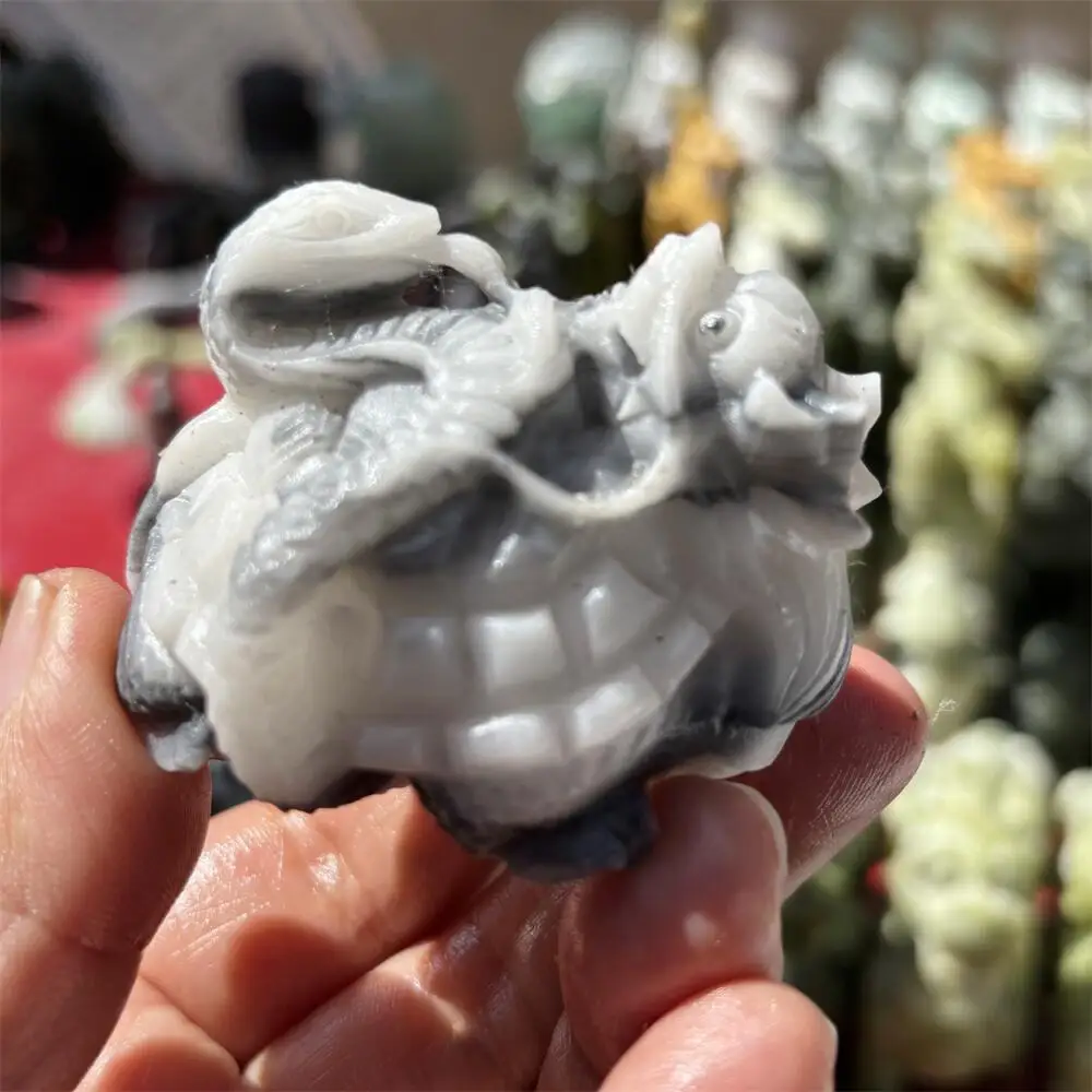1PCS Natural Tai Chi Stone Dragon Turtle Pixu Carving Polished Reiki Healing Feng Shui Home Decor High-Quality Energy Gift