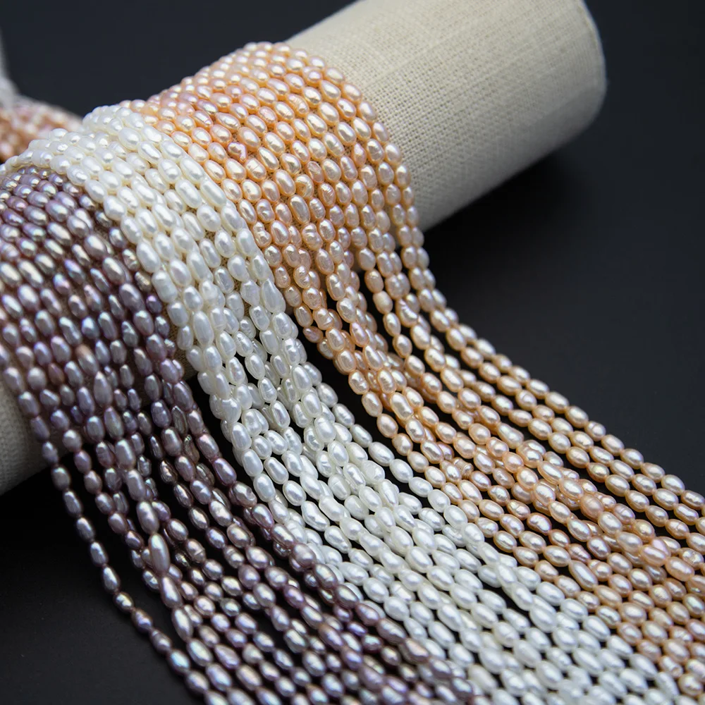 

3-4mm Rice Shape Natural Freshwater Pearl Beads Strand White Pink Purple Straight Hole Double-sided Light Scattering Beads