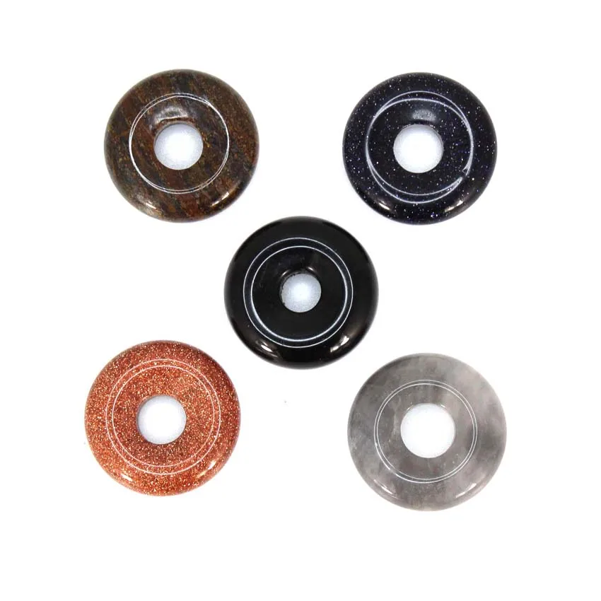 20mm Donut Round Crystal Stone Pendants For Women Jewelry DIY Natural Rose Quartz Labradorite Lucky Coin Pendant Necklace Making