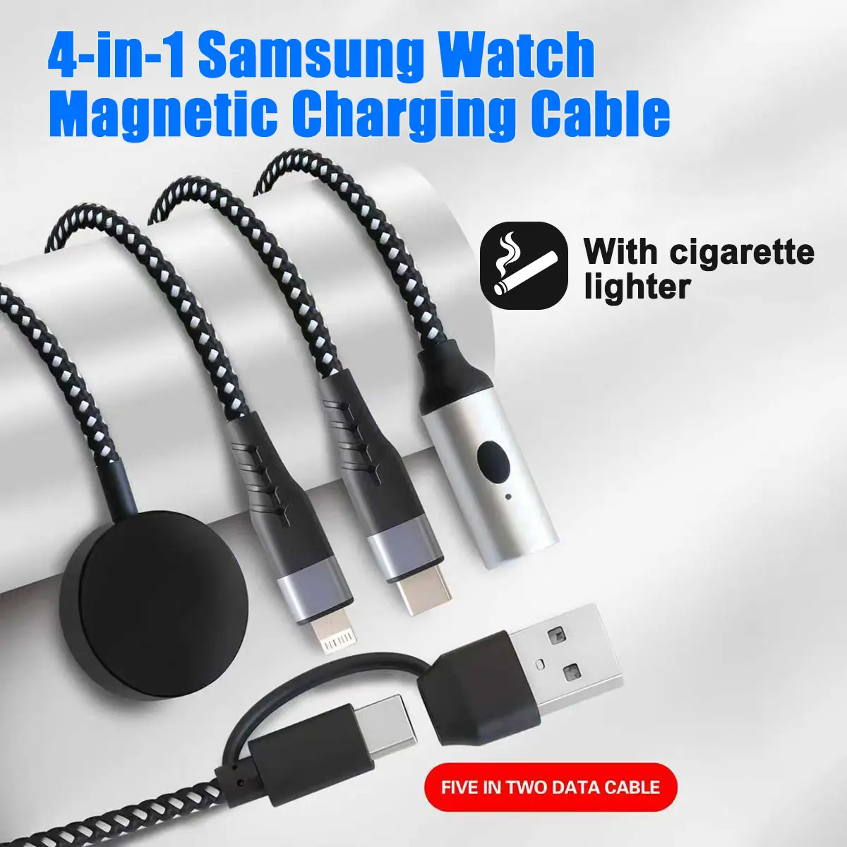 

4in1 Multi Watch Charging with Cigarette Lighter Port For Samsung Watch/Phones & iphone Charger USB Type-C Fast Charging Cable
