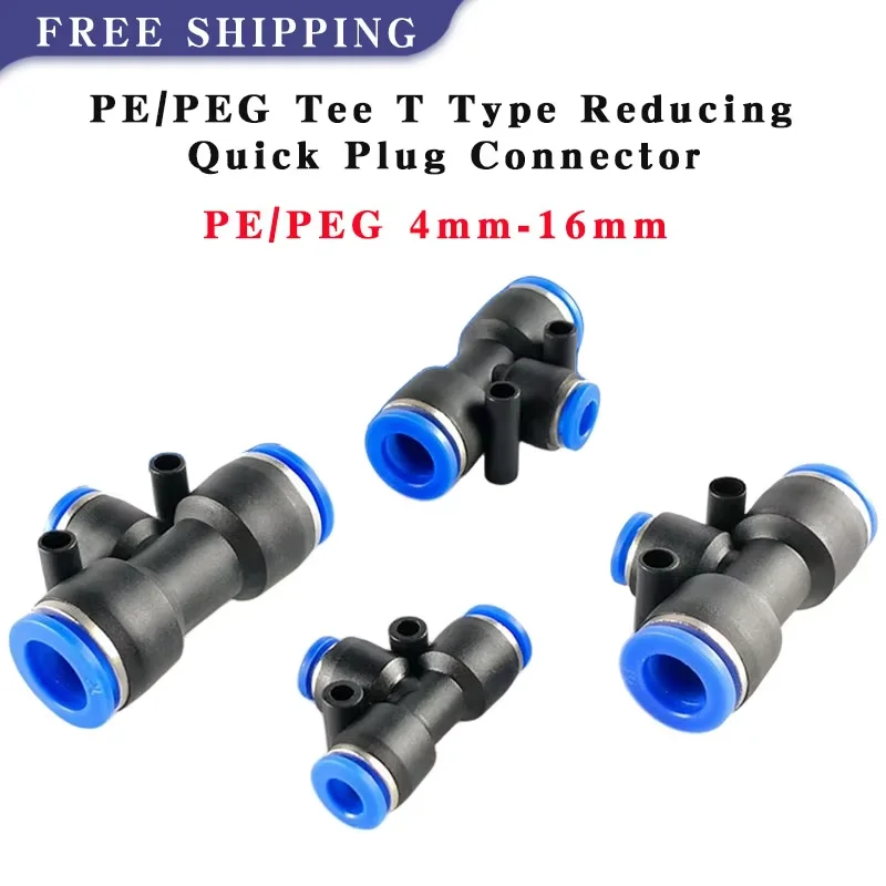 

50/100/500PCS PE/PEG Plastic Pneumatic Tee Connector Reducer 3 Way T-Shaped Fitting 4-12mm for Air Hose Pipe Compressor System