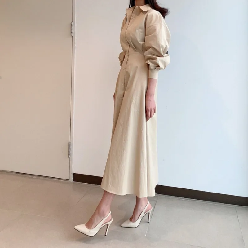 

2026 Early Spring French Temperament Waist Thin Shirt Dress Femininity Long Dress
