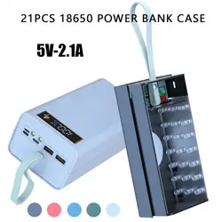 21x18650 Battery Storage Box Dual USB Charge 18650 Battery Power Bank Case Shell Charging Holder with LED Light LCD Displays