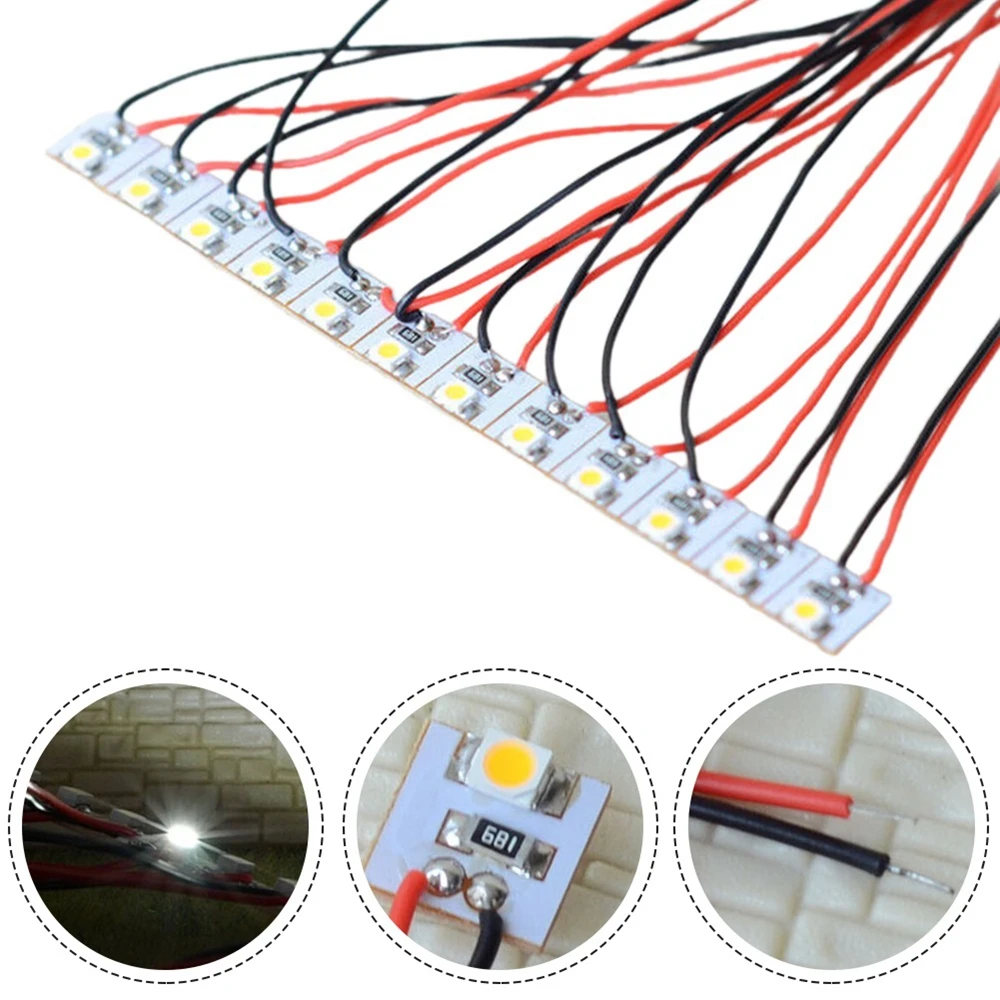 5/10/20 piezas 3528 SMD lámpara con cable Micro Litz Led lámpara presoldada Chip con cable 12V 30cm modelo de ferrocarril para escenas de Gundam Diy