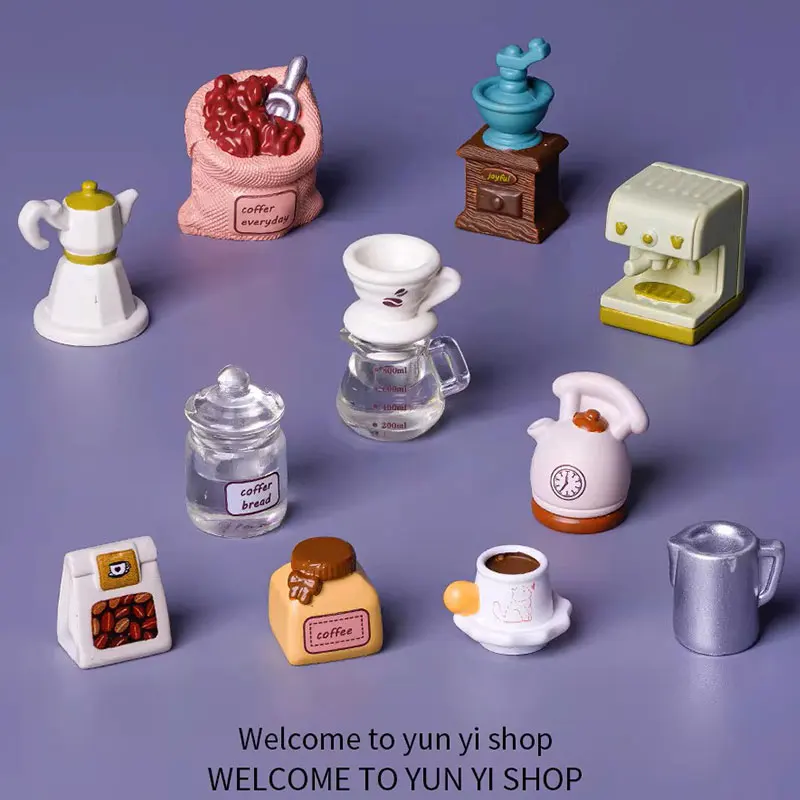 11pcs Mini Coffee Set Miniature Model Simulated Coffee Machine and Grinder DIY Scene Accessories Photo Prop Dollhouse Decoration