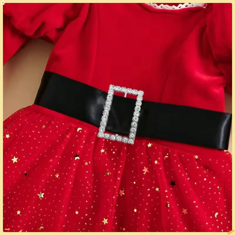 فستان رومبير للأطفال لعيد الميلاد لعام 2026 - بدلة شبكية مكشكشة بأكمام فقاعية للأطفال الصغار