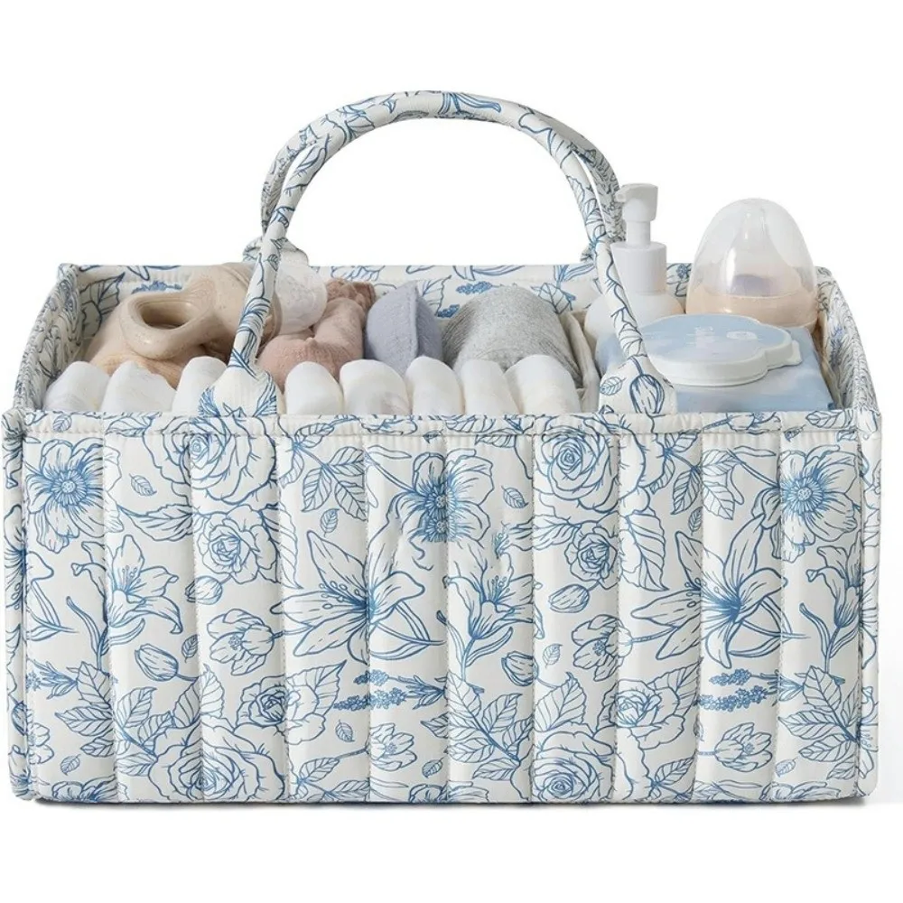 Large Capacity Baby Diaper Organizer Multi-Pocket Floral Beige Foldable Mommy Bag Portable Multifunctional