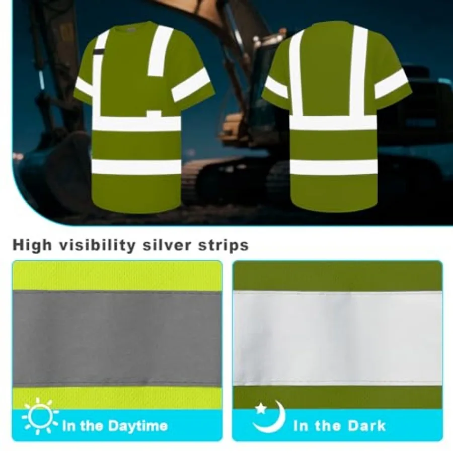 Hi Vis Shirts for Men and Women, Short Sleeve Class 3 High Visibility Safety Shirts with Reflective Strips, X- 1pc