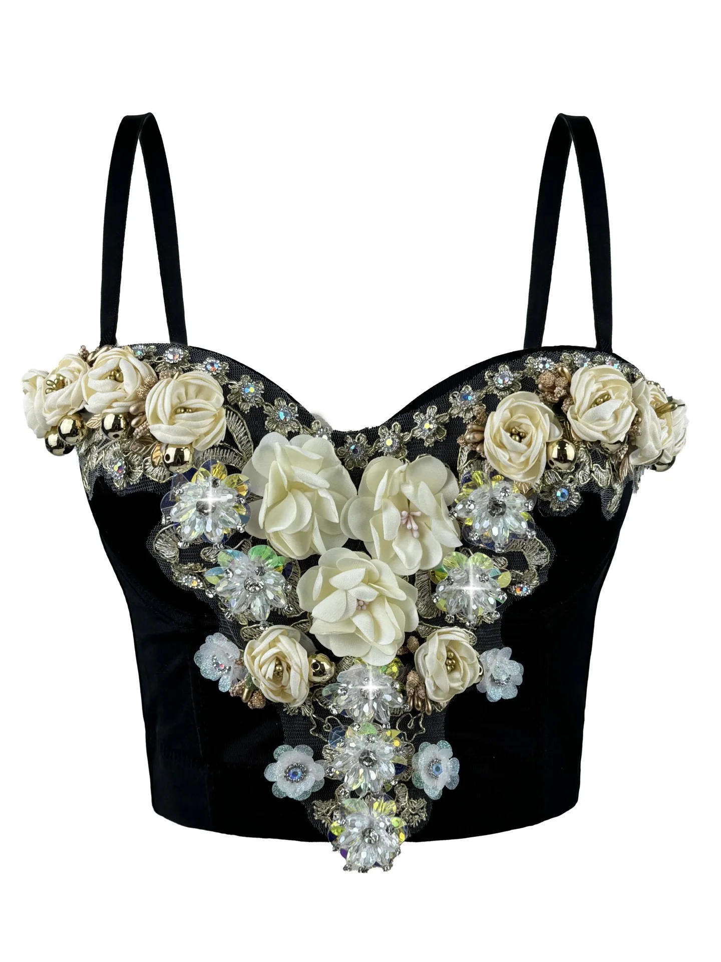 

Luxury 3D floral rhinestone camisole, fashionable and sophisticated beaded camisole vest, elegant and sophisticated bra