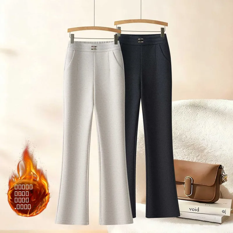 

Зимние брюки Thiened Fce с высокой талией для женщин, повседневные, однотонные, с эластичной отделкой, из полиэстера