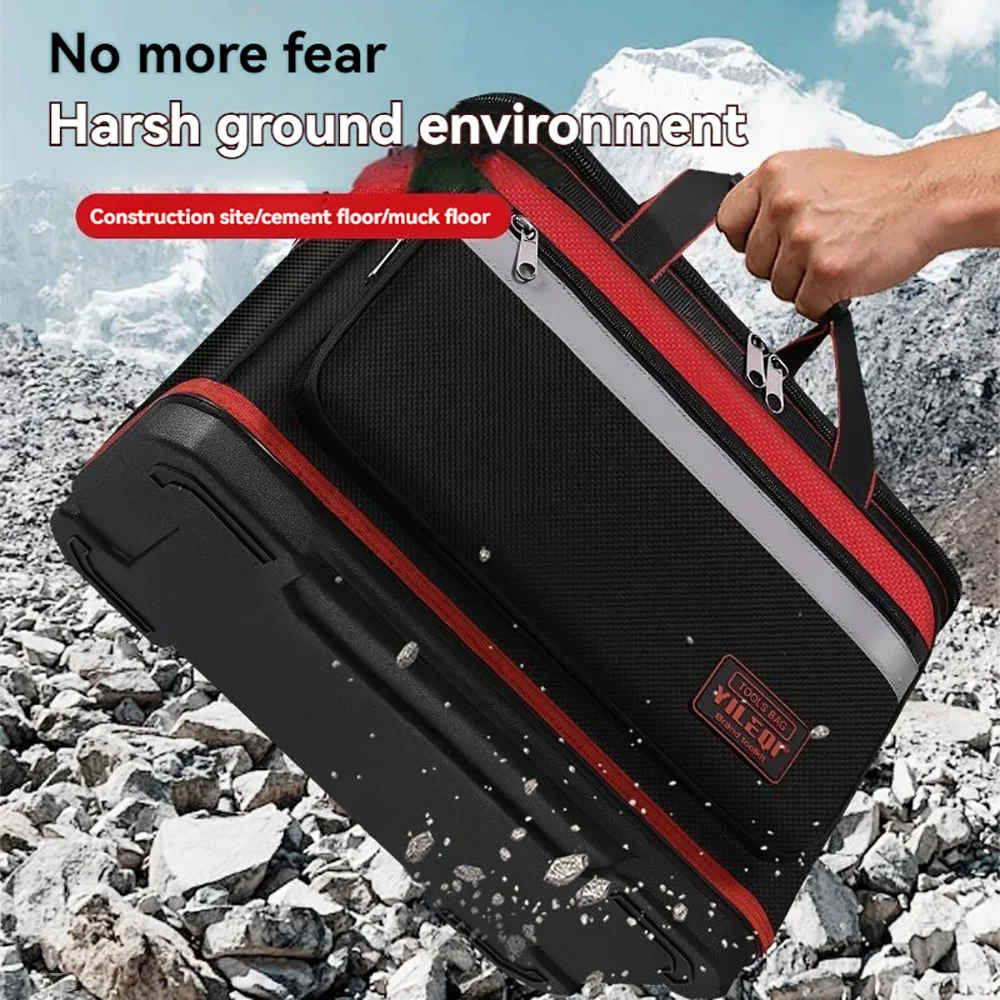 New Full Seal Zipper Tool Bag Waterproof Wear Resistant Reflective Stripe Shoulder Strap Electrician Tool Organizer Pouch