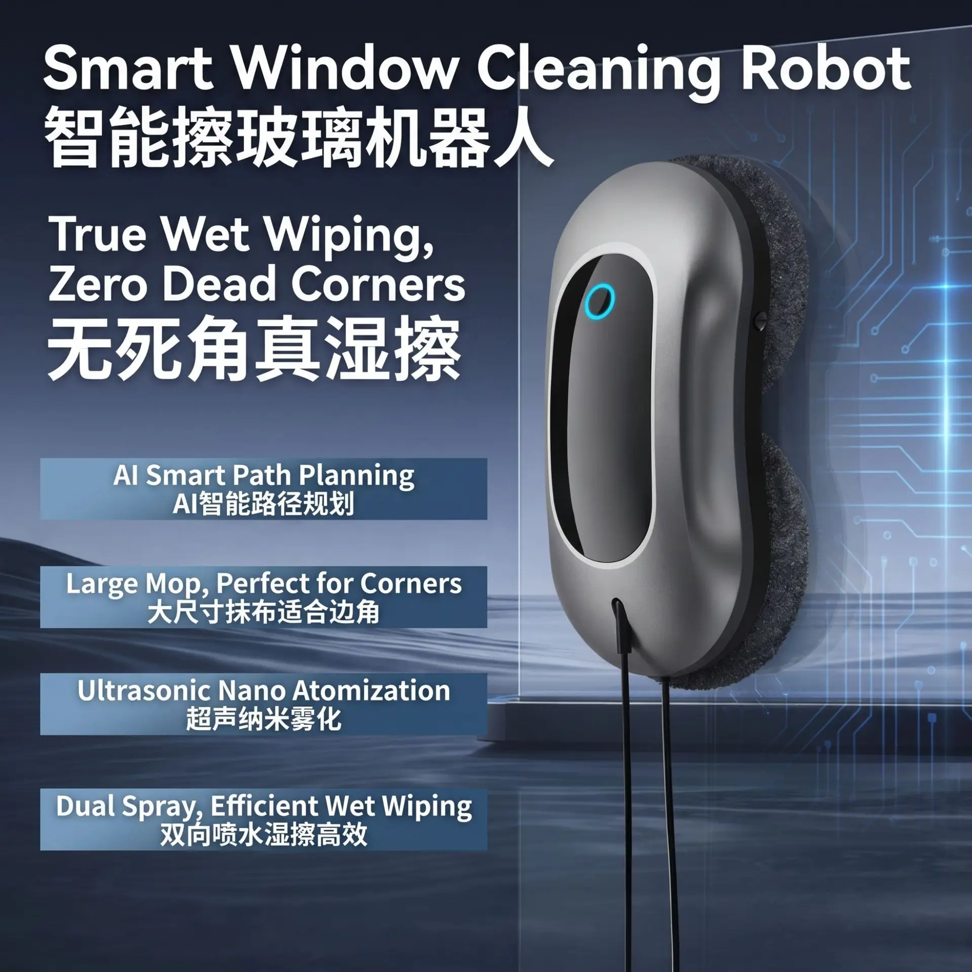 Smart Window Cleaning Robot - Wet Wash with APP Remote Control Automatic Dual Water Spray Noiseless S9 Upgrade 2026