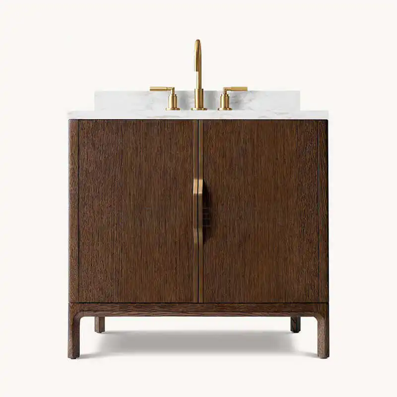 

French retro solid wood bathroom cabinet, natural marble integrated basin, toilet face wash basin combination washstand