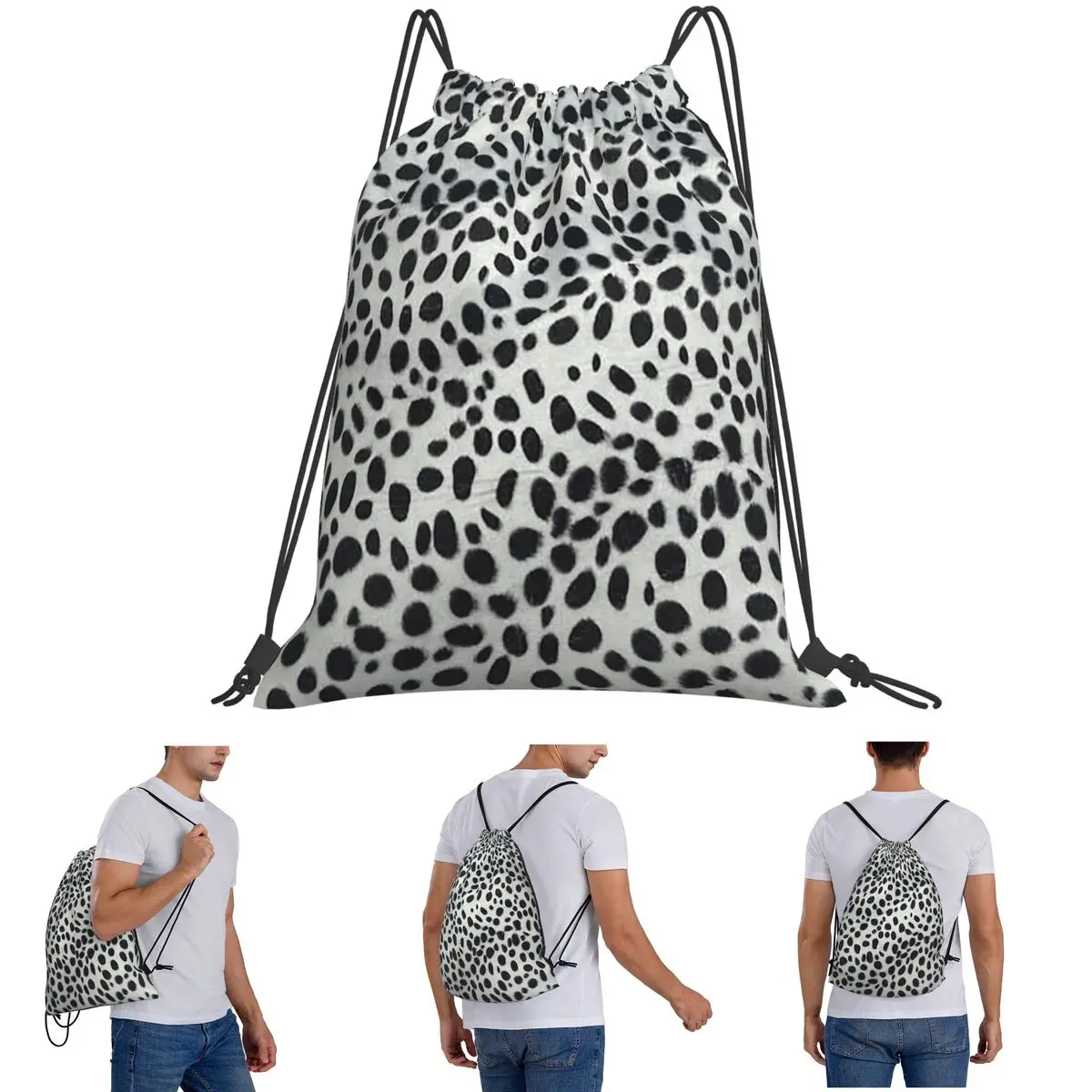 Dalmatian Dog Texture Backpacks Casual Drawstring Bags Shoes Bag Book Bags for Travel Students