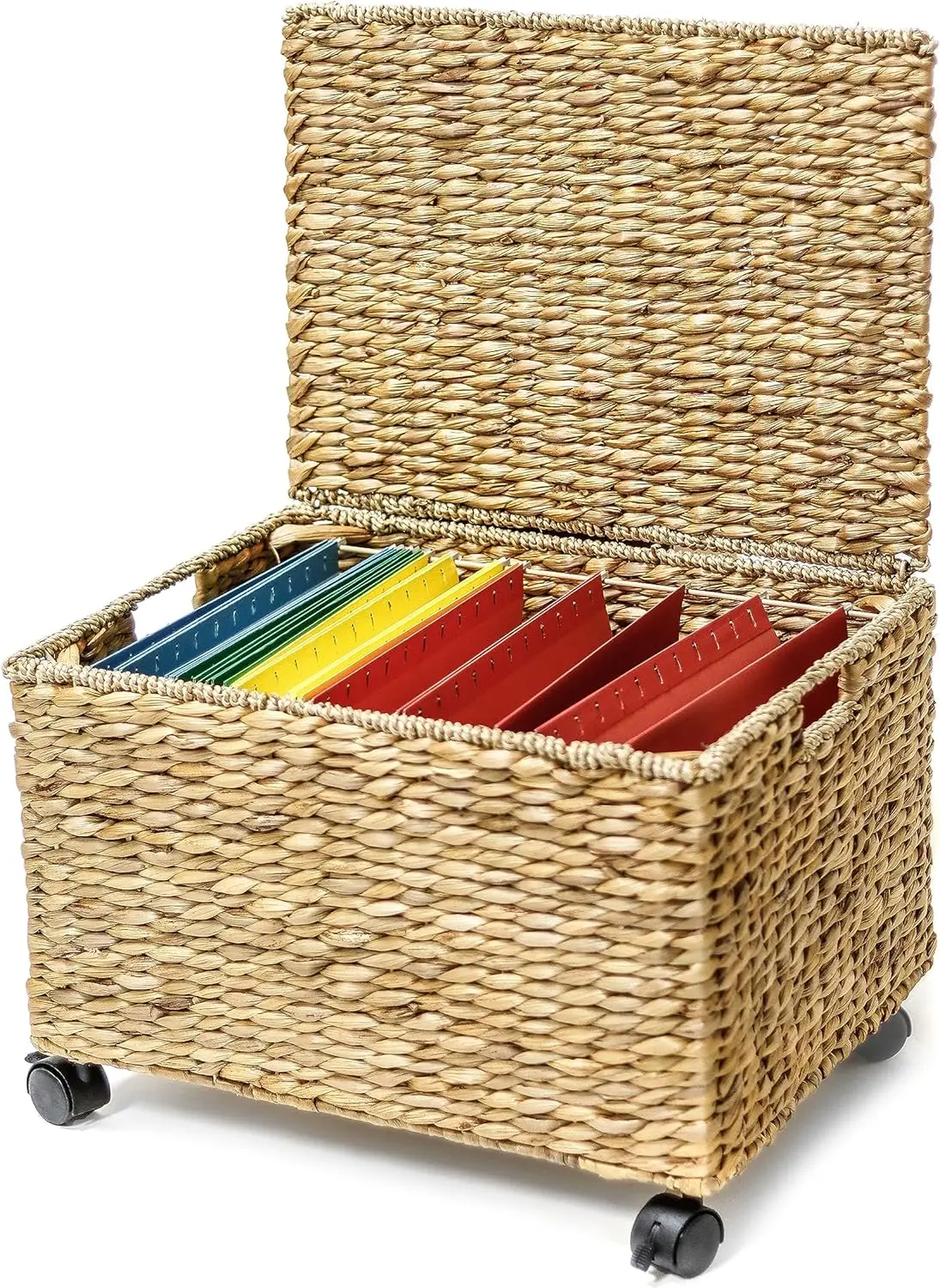Woven Seagrass Rolling File Cabinet with Casters, Hanging Folder Storage Basket for Desk