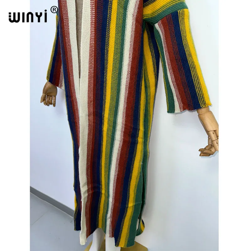 Imagem -04 - Winyi Inverno Personalidade Moda Listra Impressão Cabolsa Cardigan Quente Cabolsa Outwears Longo Vestido Feminino Grosso Solto Cabolsa 2023