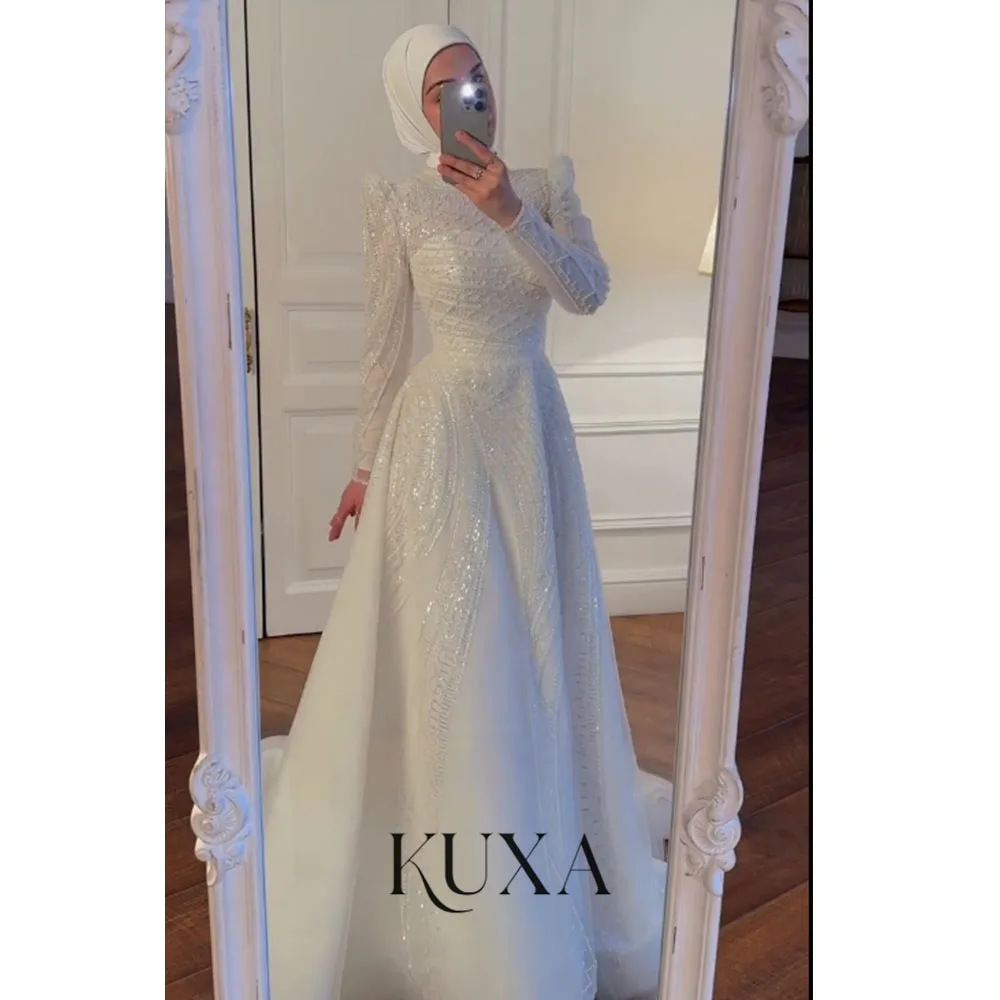 KUXA Maßgeschneiderte, zarte Brautkleider, hochwertige, bodenlange, exquisite Brautkleider mit langen Ärmeln, Robe De Mariée