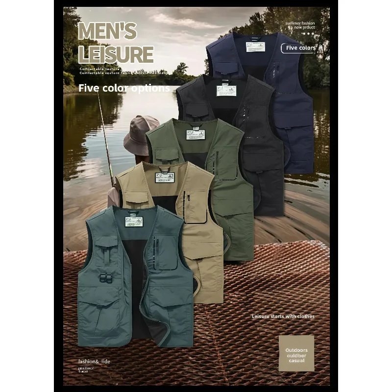 

Summer New Outdoor Vest Men Utility Multi-pocket Vest Techwear Outdoor Hiking Fishing Photography Safari Thin Cargo Vest
