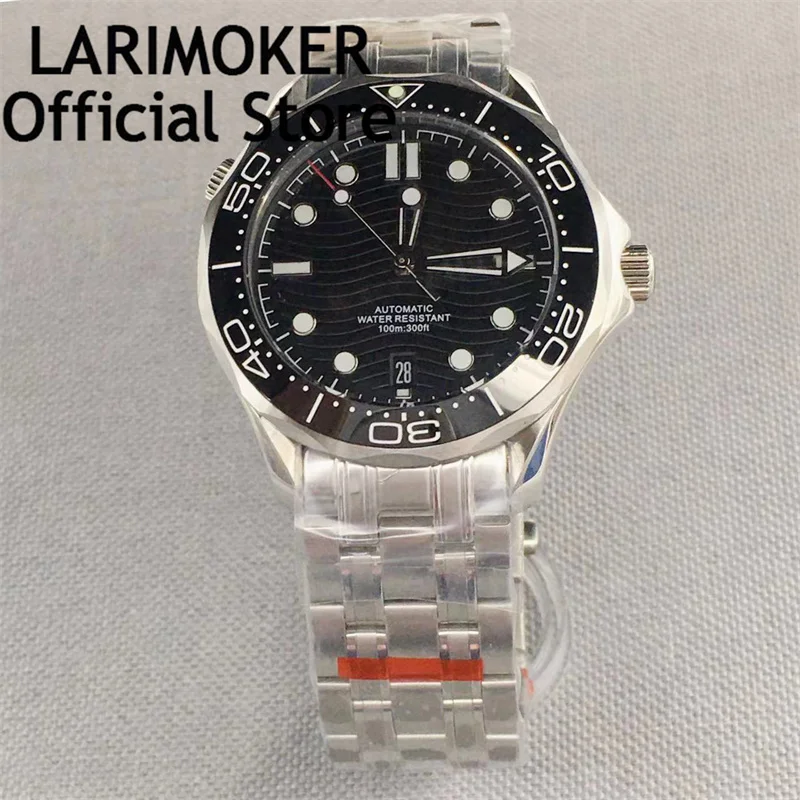 

LARIMOKE 10ATM Waterproof 41mm Black white Dial Function NH35 date at 6 o'clock Automatic Watch For Men Bracelet Ceramics Bezel