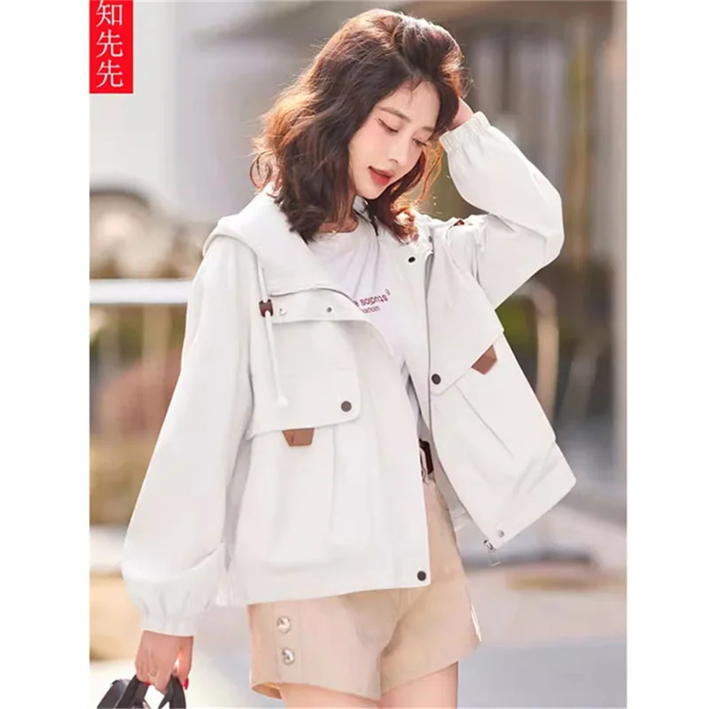 Short Jacket For Women\'s Spring Autumn 2024 New Fashion Loose Casual Versatile Hooded Work Jacket Top With Lining Outwear Pink